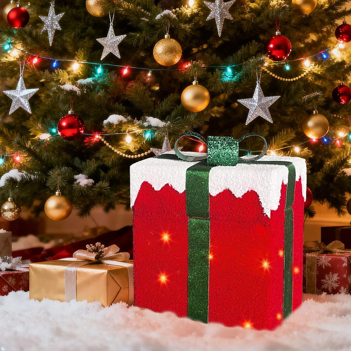 Selbstöffnende Geschenkbox mit Weihnachtsmann Beleuchtete Weihnachtsdeko Outdoor mit Musik &amp; 4 Modi