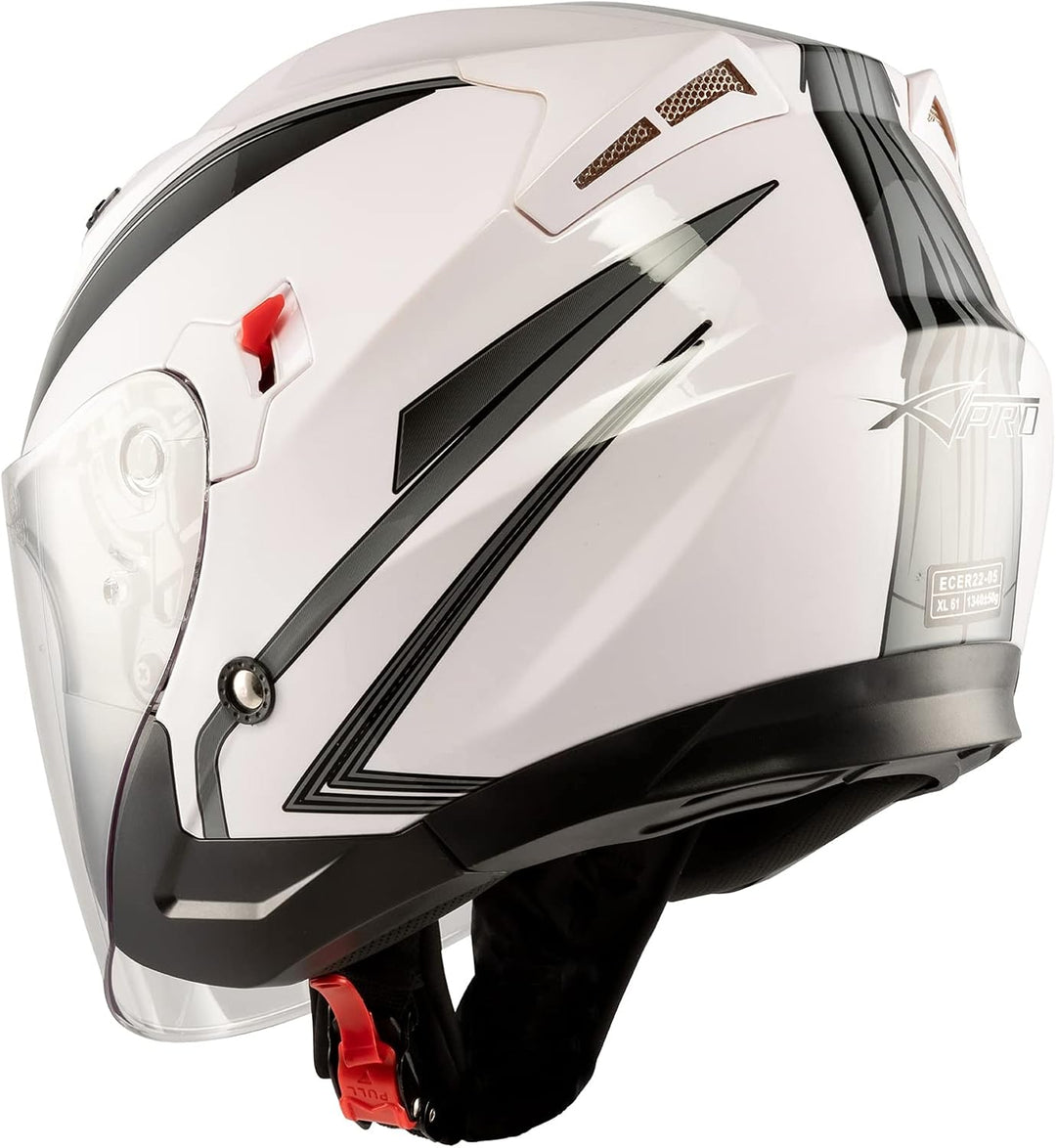 Motorradhelm Doppeltvisier City Jet Zertifikat ECE 22-05 Scooter 61-62 cm (XL) Weiss Silber, 61-62 c