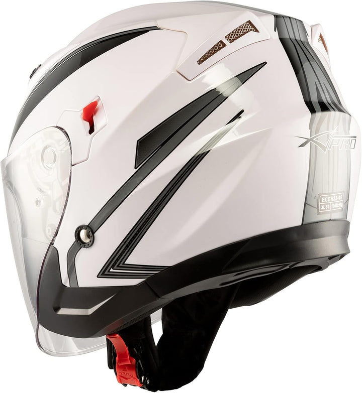 Motorradhelm Doppeltvisier City Jet Zertifikat ECE 22-05 Scooter 61-62 cm (XL) Weiss Silber, 61-62 c