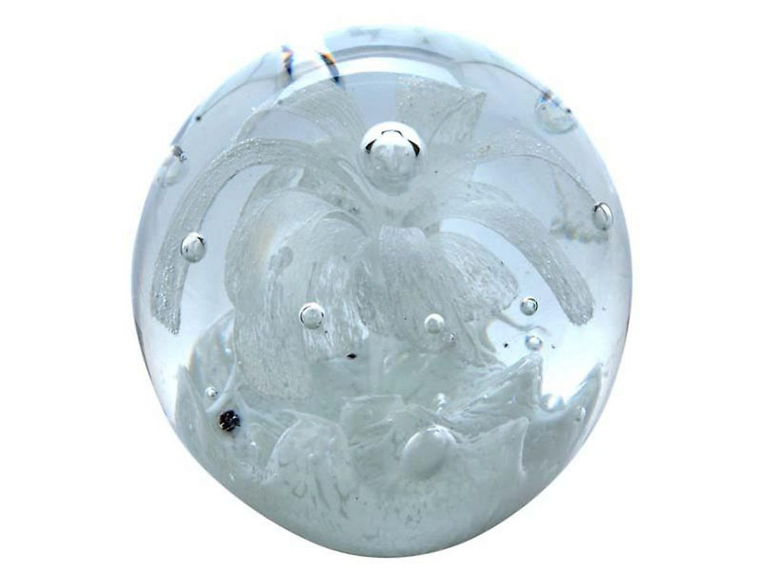 Traumkugel 114 weisse Blume über weissem Grund ca. 9,5cm - Glaskugel, Briefbeschwerer