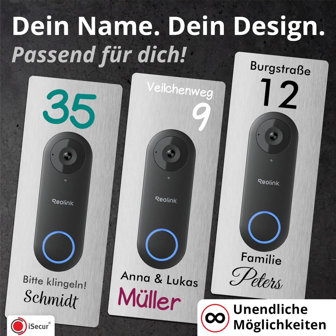 iSecur Edelstahl Blende personalisiert Premium - Passend für Reolink Videotürklingel - Edle Türstati