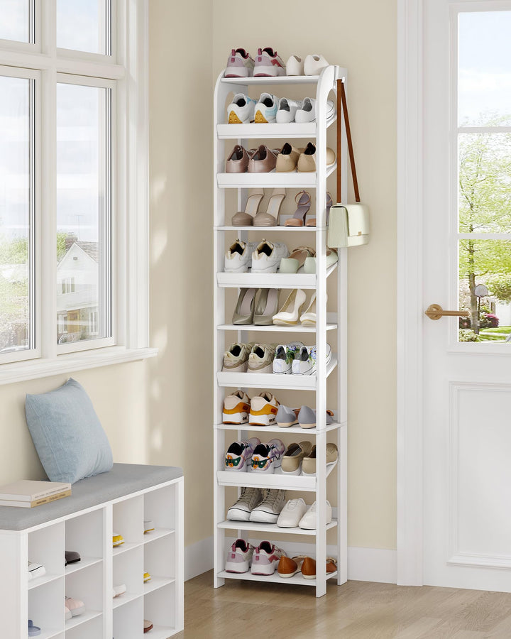 Hzuaneri Vertikales Schuhregal, 11 Ebenen Schmale Schuhregale, Holz-Schuh-Organizer für Schrank, Ein