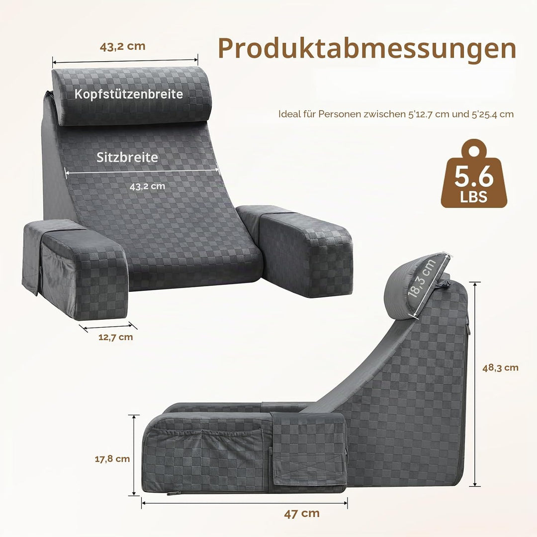 Vekkia 19" Lesekissen für Bett und Sofa, Lesekissen für Erwachsene Schwarz Grau 45° 48,3 cm, Schwarz