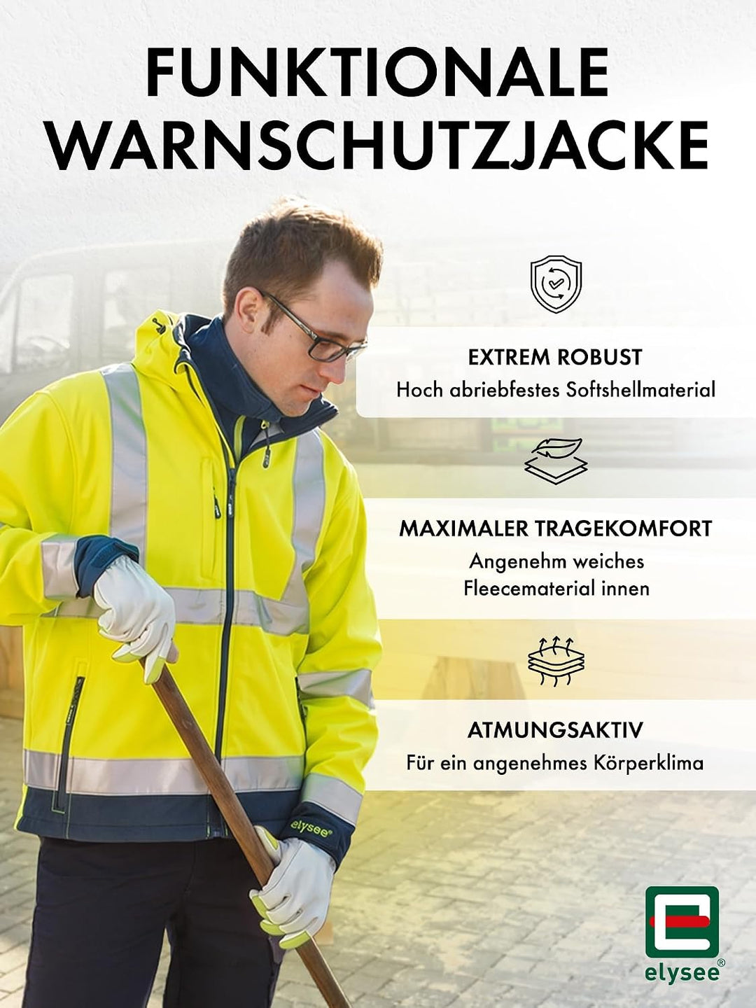 *SAM* WARNSCHUTZ-SOFTSHELLJACKE ELYSEE GELB/MARINE, EN 471/3