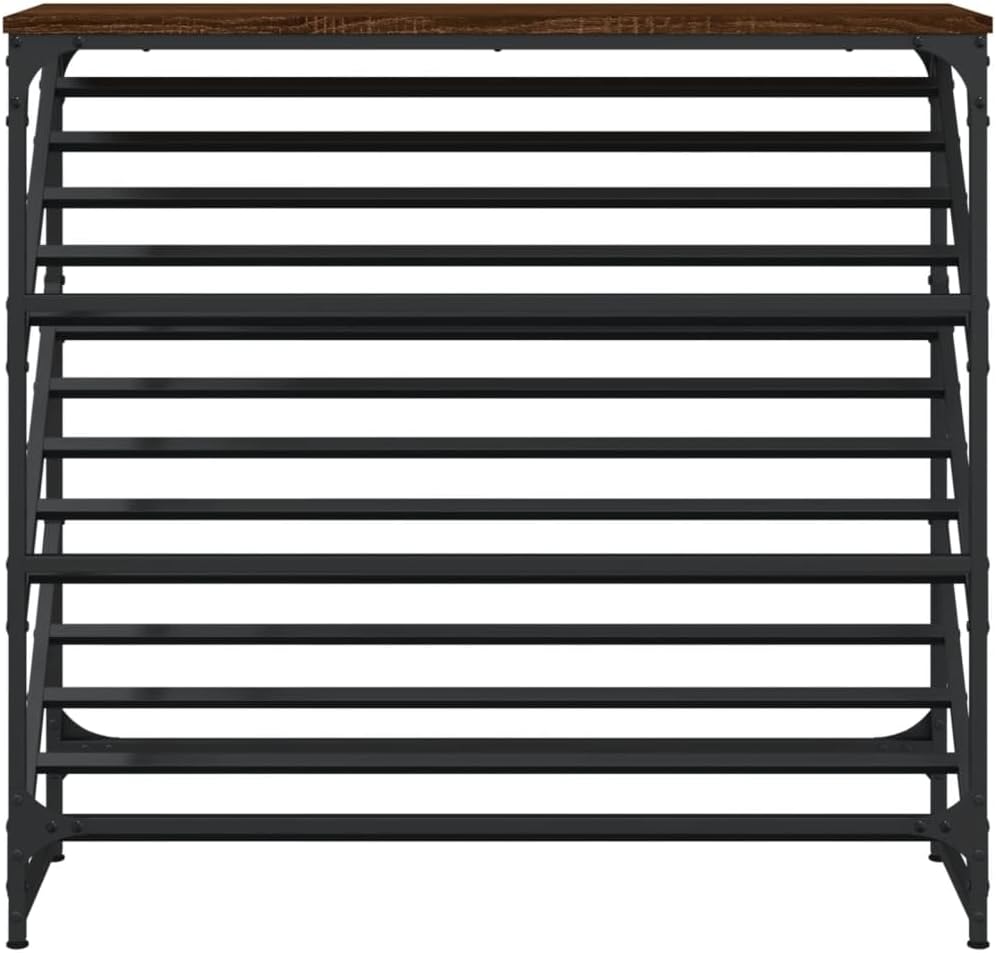 Schuhregal Braun Eichen-Optik 90x30x85 cm Holzwerkstoff mit Stahlgestell, platzsparende Ablage, stab
