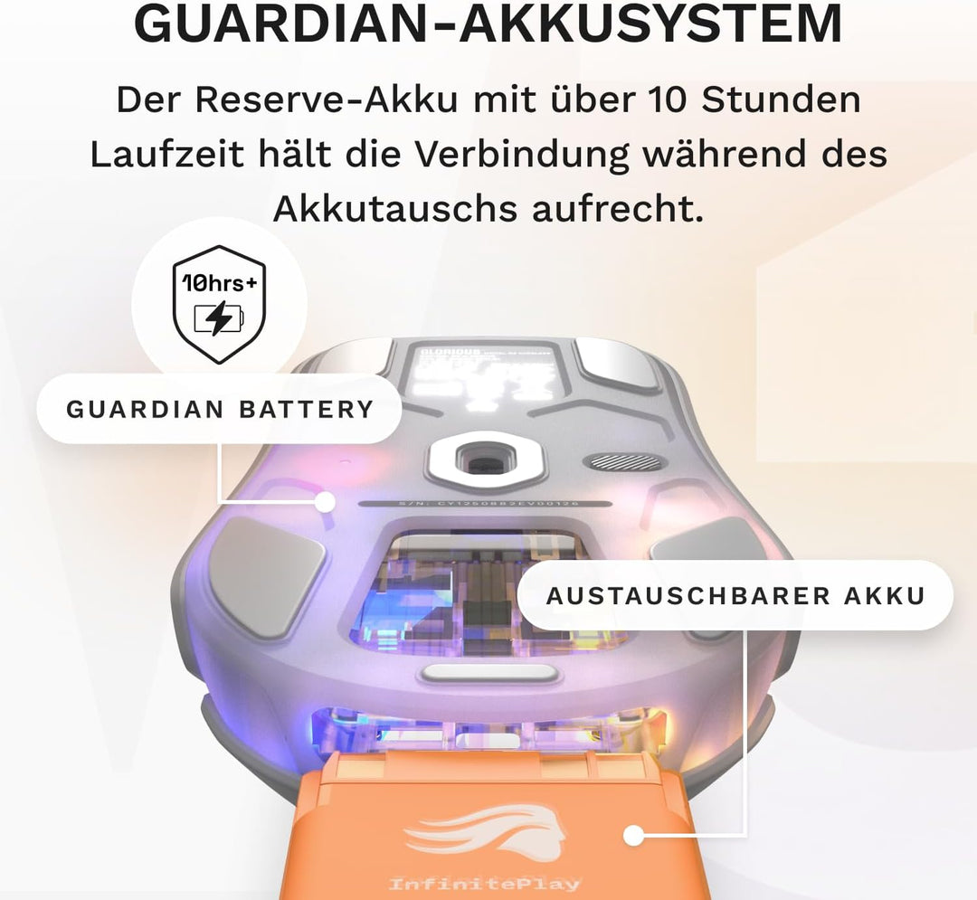 GLORIOUS Gaming Model O3 Wireless – gamingmus – Utbytbart InfinitePlay-batterisystem, 8 000-pollning