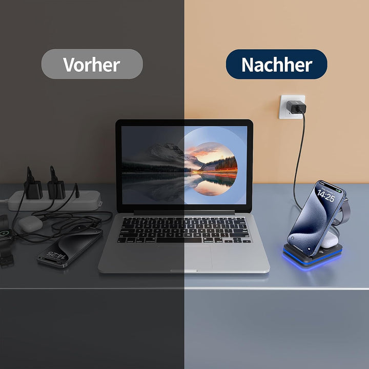 MANKIW 3 in 1 Ladestation für iPhone, iWatch und AirPods Schwarz, Schwarz