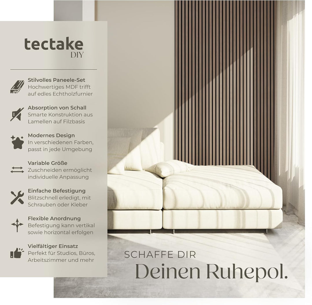 tectake® Akustikpaneele Echtholzfurnier 4er Set, effektiver Schallschutz, MDF, Schallabsorption, Sch