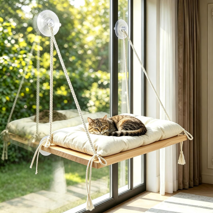 Katzenhängematte Fenster aus - Höhenverstellbare Fensterliege für Katzen mit Weichem Kissen &amp; Starke