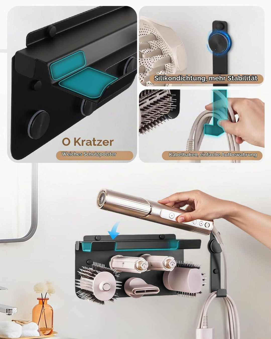 Föhn Halterung für Shark Flex Style 6 in1 Wandhalterung Kompatibel mit Shark Flex Style Aufsätze, Fö