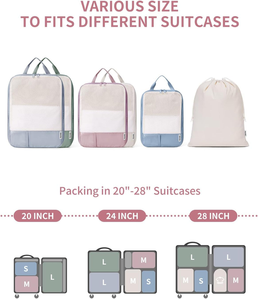 Narwey Packing Cubes Compression, Koffer Organizer Set, Kofferorganizer Aa-kombiniert 6 Sätze, Aa-ko