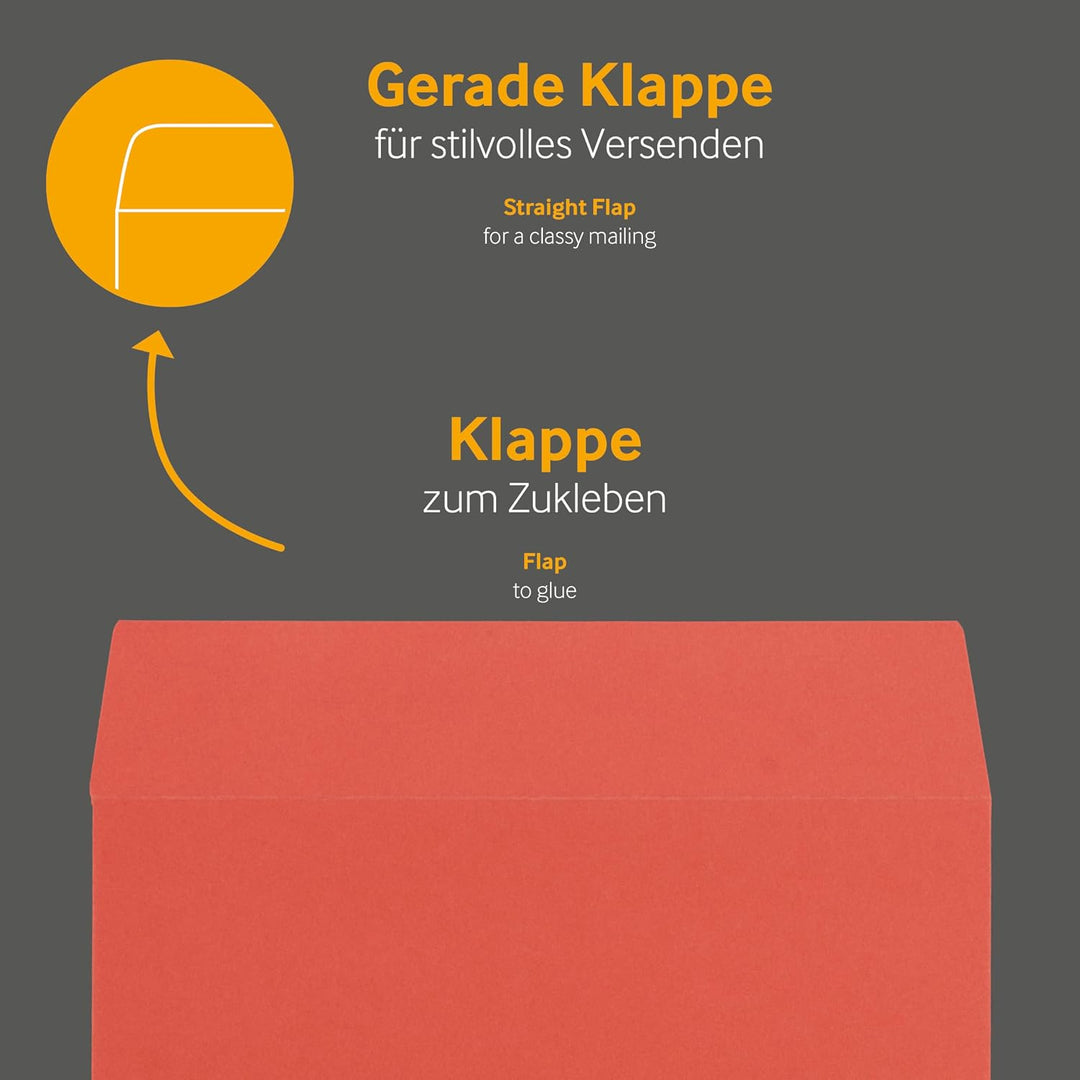 100 Stück, Farbige Briefumschläge, DIN C6, Haftklebung mit Abziehstreifen, Gerade Klappe, 130 g/qm C