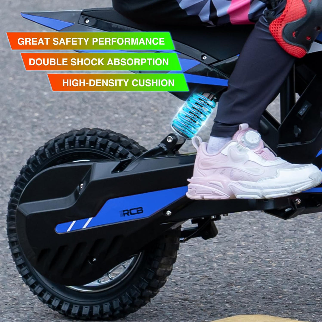 RCB TECH R9X Elektro Motorrad Kinder, Elektromotorrad mit 3 Geschwindigkeitsmodus, Max 25km/h, 36V/5
