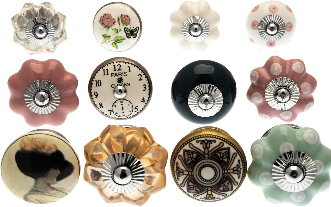 verschiedene Vintage Style Schrankknöpfe aus Keramik x 12 - &