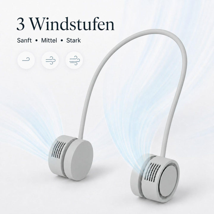 Nackenventilator tragbar USB-C, 180 g Halsventilator kabellos mit 3 Windstufen, Aromafunktion, flexi