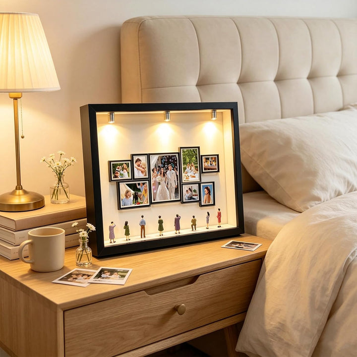 DIY Mini Museum Bilderrahmen Set, mit 8 Miniatur-Figuren und LED