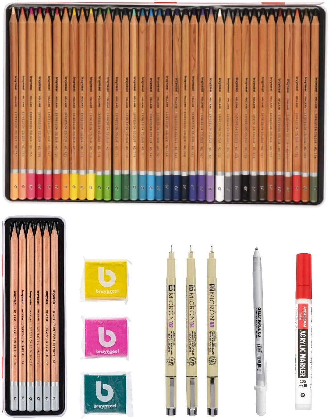 Zeichenstifte Set für Anfänger Bruynzeel Expression 36 Farbstifte inkl Zubehör