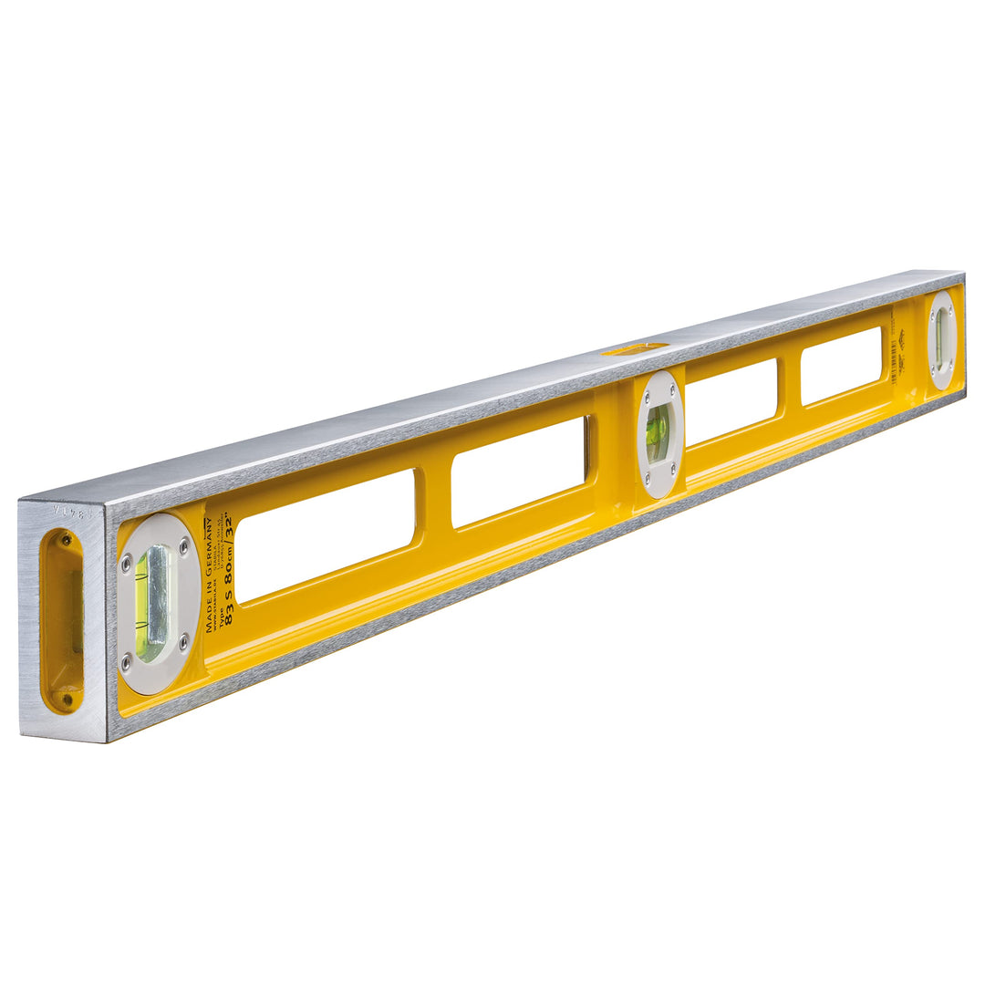 Stabila Wasserwaage Type 83 S, 80 cm, extrem robustes Alu-Druckgussprofil, 1 Horizontal-Libelle, 2 V