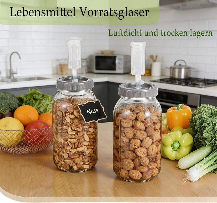 Fermentierglas 2 Stück 2L, Kimchi Behälter mit Luftschleuse und Schraubverschluss, Weithalsige Einma
