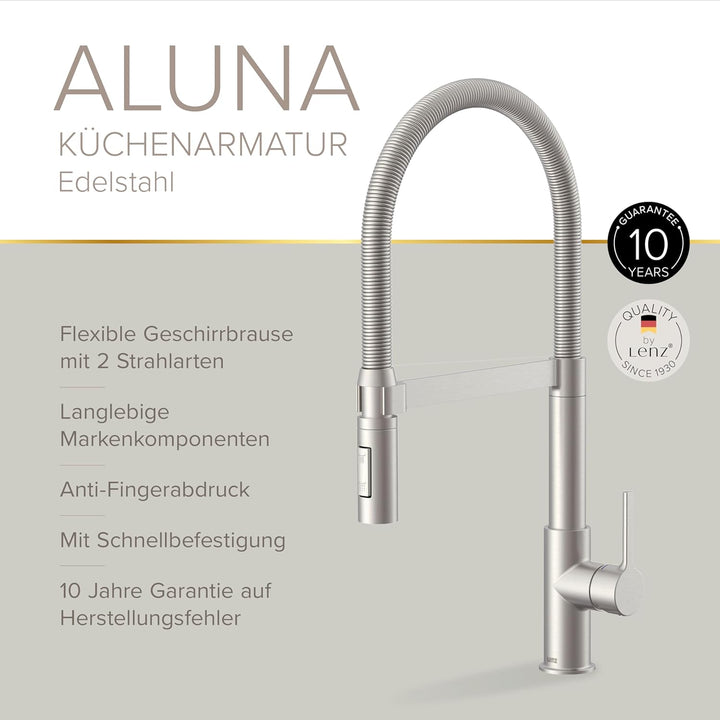 Lenz ALUNA Küchenarmatur mit Pendelbrause Edelstahl-Optik 46070511