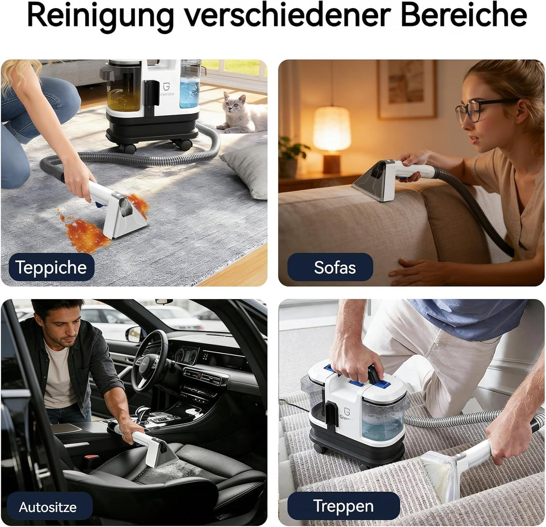 Greenote Teppichreiniger 600W kraftvolle Saugleistung, 4 lenkbare Räder für einfache Manövrierbarkei