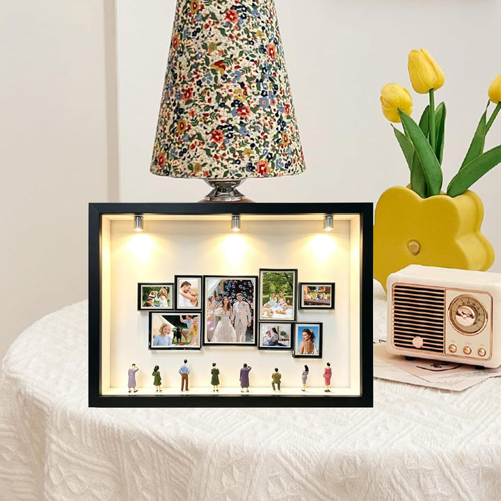 DIY Mini Museum Bilderrahmen Set, mit 8 Miniatur-Figuren und LED