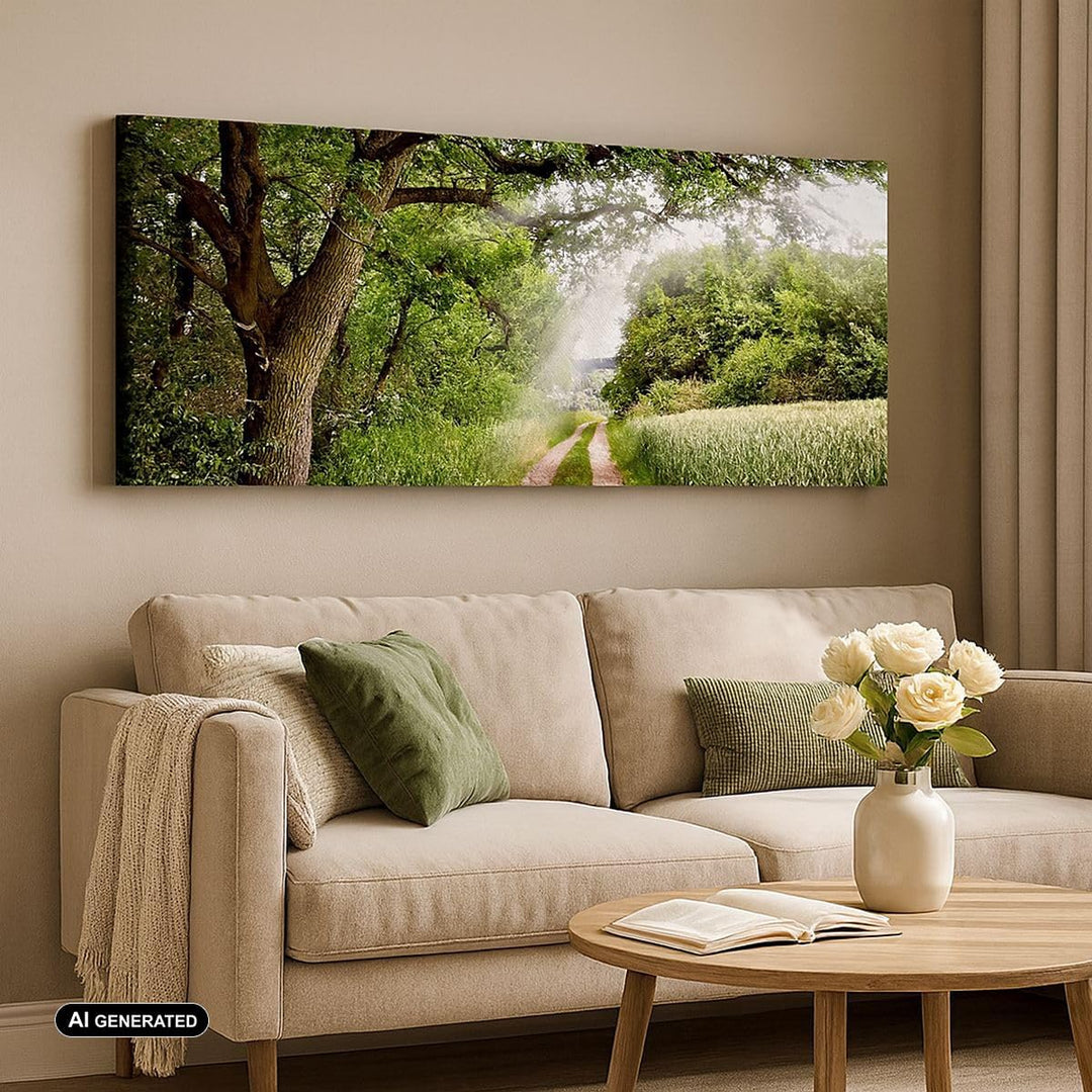 Wandbilder Dekoration Wohnzimmer Pfad Natur Wald Grün Panorama Bilder auf Leinwand 120x50cm Leinwand