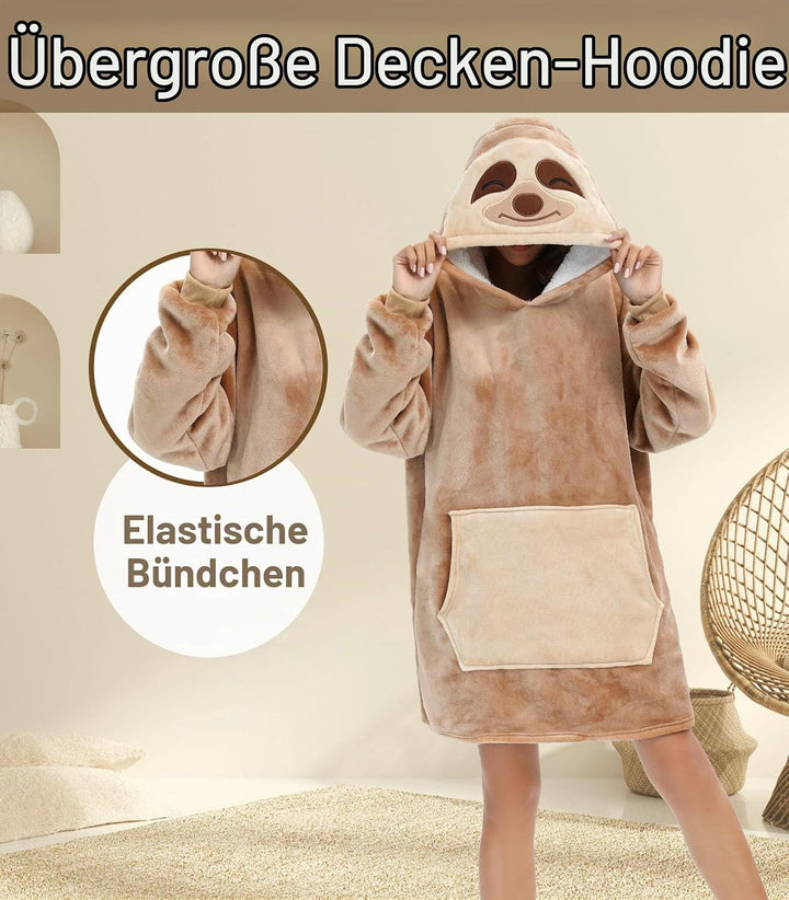 LATH.PIN Panda Übergrosse Decken-Hoodie Flanell mit Kapuze Pulloverdecke Sweatshirt Unisex Kapuzenpu
