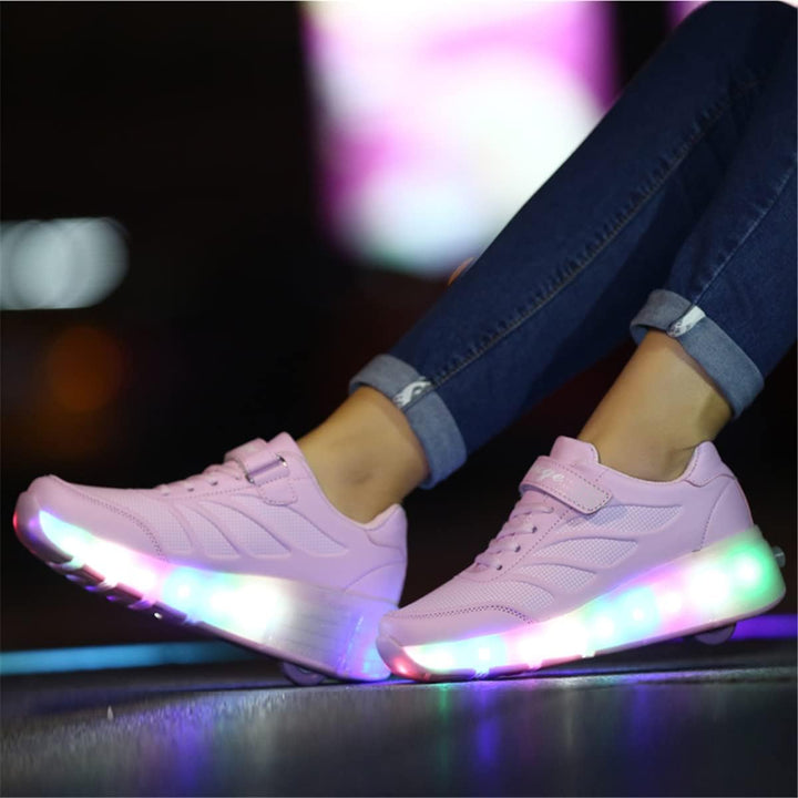 Kinderroller mit LED Licht | Automatisch Einziehbar &amp; Abnehmbare Vorderreifen | Outdoor-Spiel-Schuhe