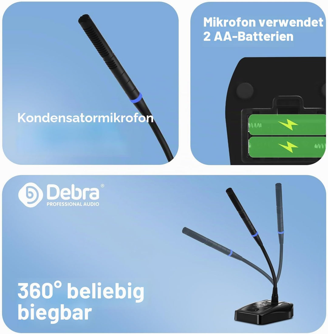 D Debra DU8008 Funkmikrofon-Set,UHF Drahtloses Mikrofon mit Schwanenhalsmikrofon,Plug-and-Play,Einst