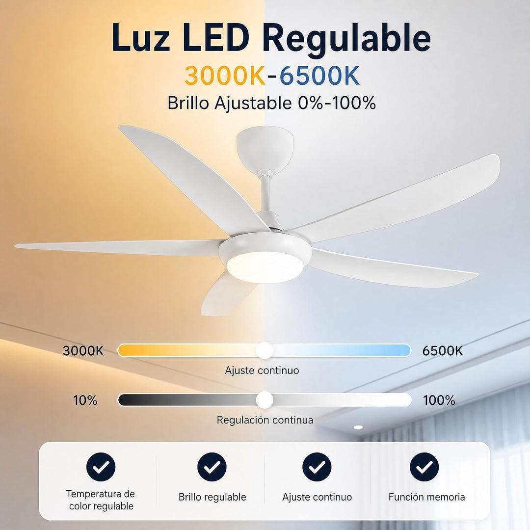 Woox Deckenventilator mit Licht, 137 cm, moderner Ventilator in Holzfarbe, dimmbare LED, 3000 K - 60