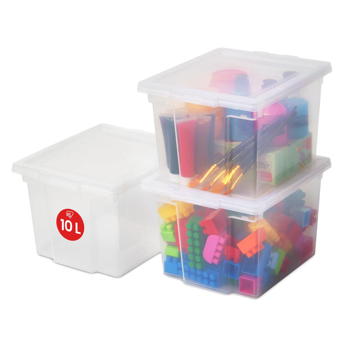 Iris Ohyama, 3er-Set, Aufbewahrungsboxen, 10 L, mit Deckel, stapelbar, Garage, Schlafzimmer, Wohnzim