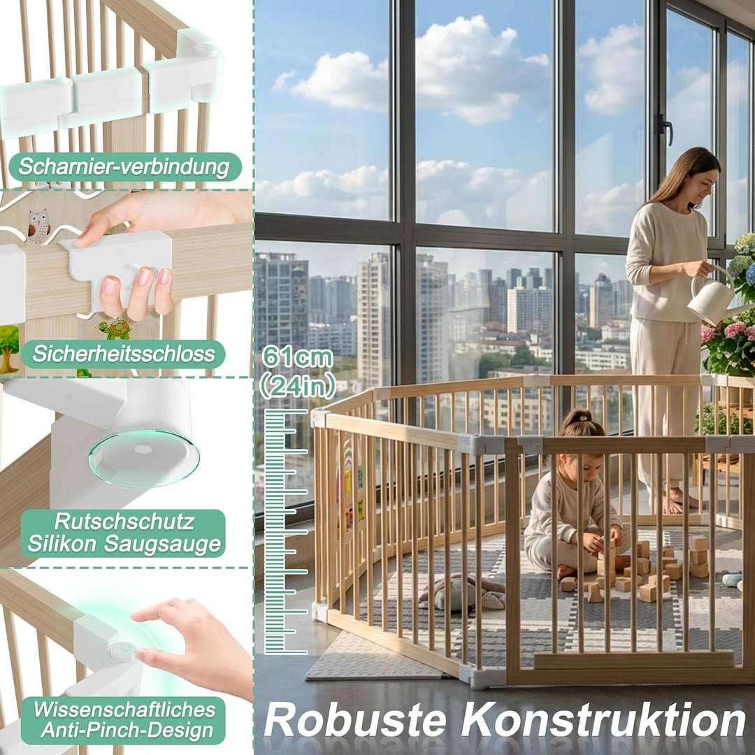 Laufstall Baby Holz Laufgitter &amp; -Ställe mit 2 Spielcenter, Laufgitter Kid mit Tür Playpen For Baby