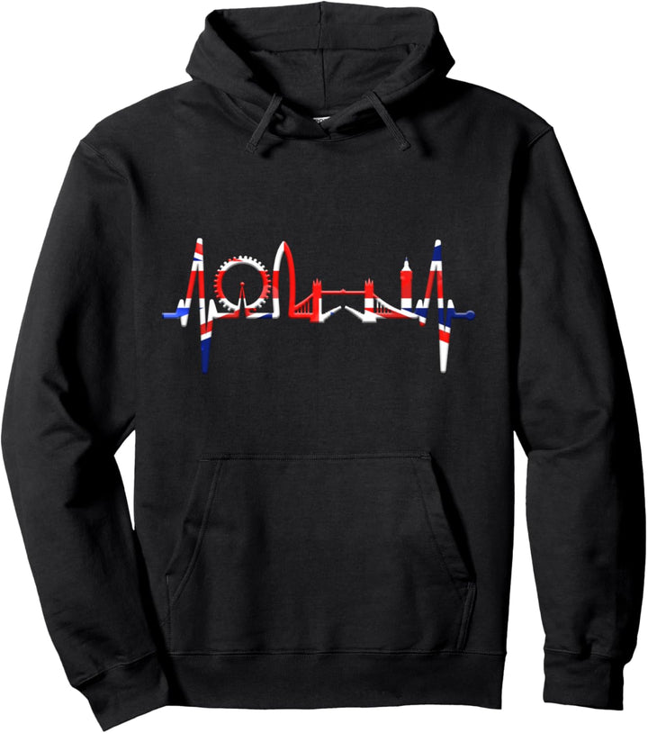 London Skyline Herzschlag England Flagge Union Jack London Pullover Hoodie