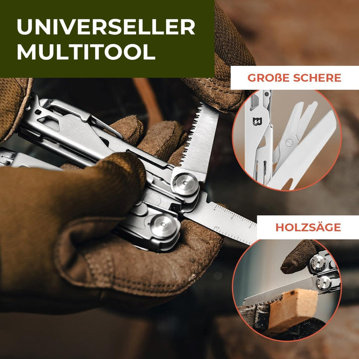 Badger Outdoor Solid Multitool 16in1, Edelstahl Taschenmesser Set Silber, Silber