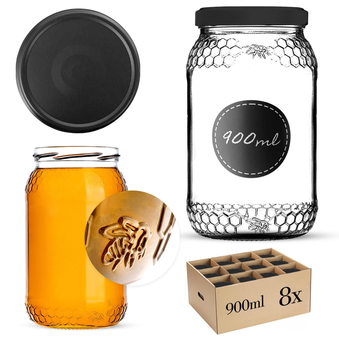 KADAX 8er Set Einmachgläser 900ml TO82 Matte Black, Pack of 8, Grosse Sturzgläser mit Schraubdeckel,