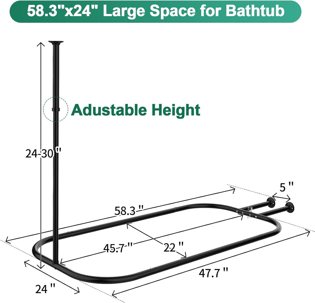 PrettyHome Duschvorhangstange, quadratisch, robust, rostfrei, oval, 148,1 x 61 cm, für freistehende