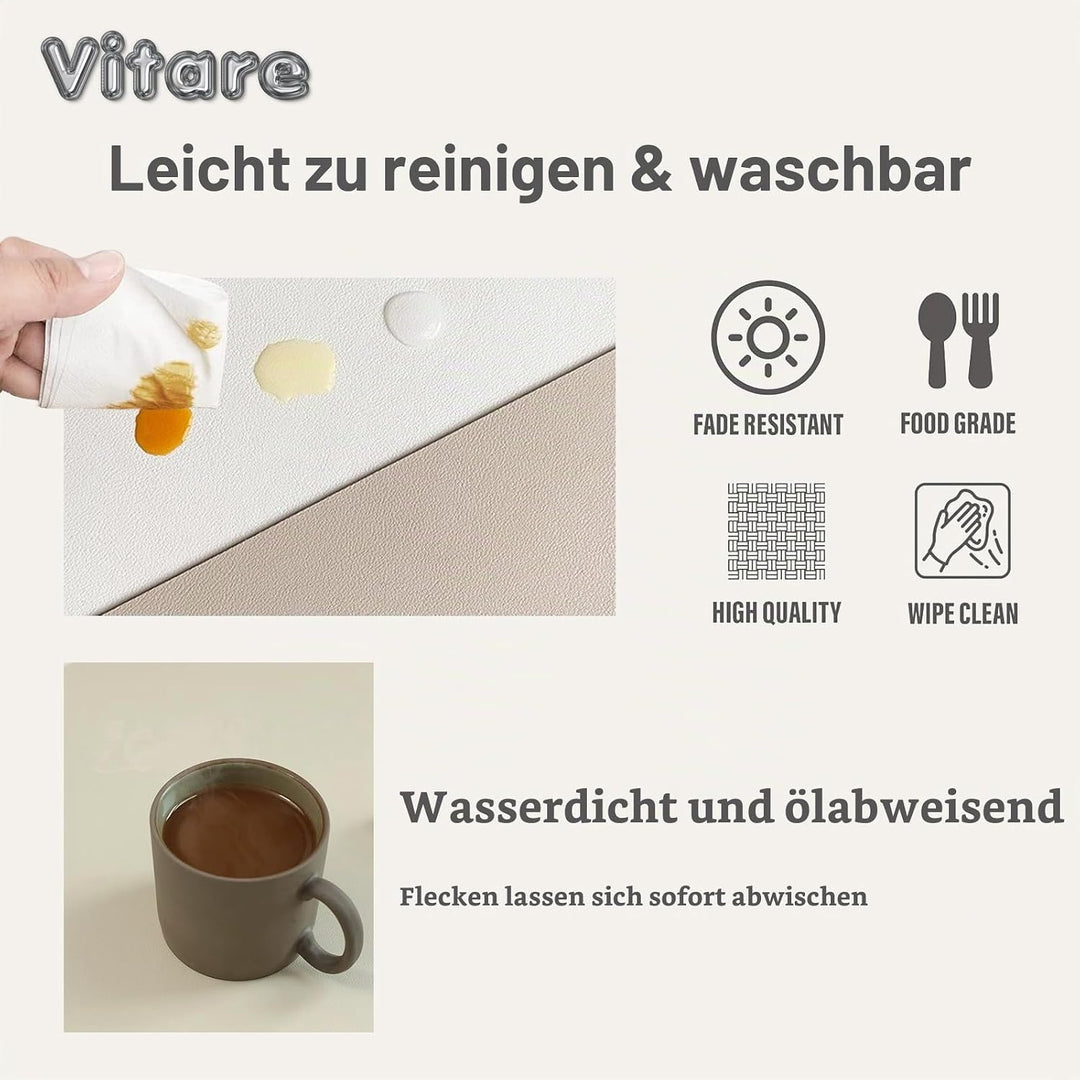 Vitare Platzsets Abwaschbar,Tischsets Abwaschbar 6er Set,Zweifarbig Tischset Kunstleder,Platzdeckche
