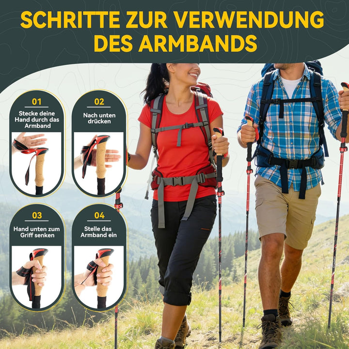 Clostnature Wanderstöcke Faltbar Carbon, Leichte Faltbare Trekkingstöcke Rot, Rot