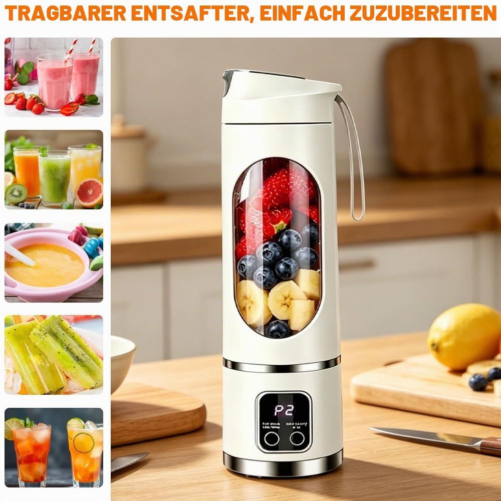 Tragbarer Mixer Smoothie Maker To Go, 450ml Portable Blender, USB Wiederaufladbarer Mini Mixer To Go