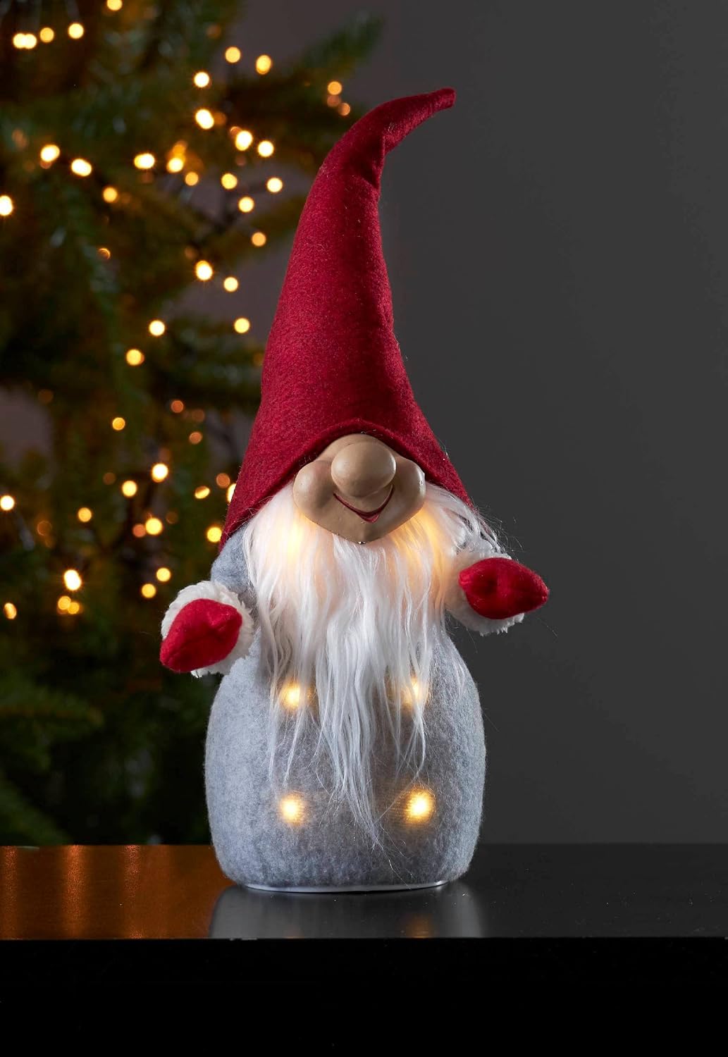 EGLO LED Weihnachtsdeko, Leuchtfigur Wichtel aus Stoff mit Kunststoffkörper in Grau, Weiss und Rot,