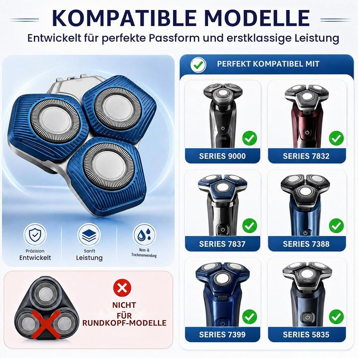 Ersatzscherkopf SH 71/91 kompatibel mit Phi lips Serie 5000 &amp; 7000, Snap-On