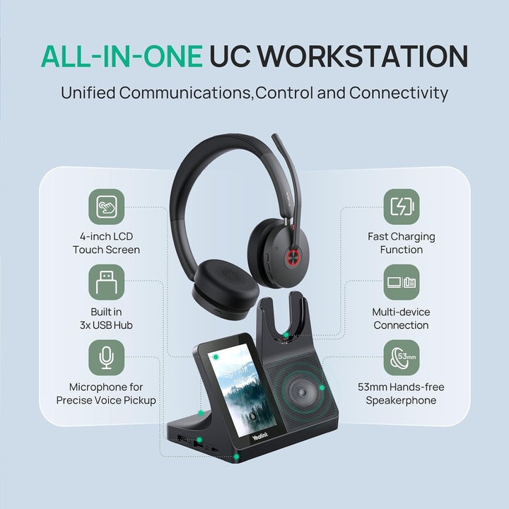Yealink WH68 All-in-One UC-Workstation - DECT &amp; Bluetooth Wireless Headset mit 4-Zoll Touchscreen, H