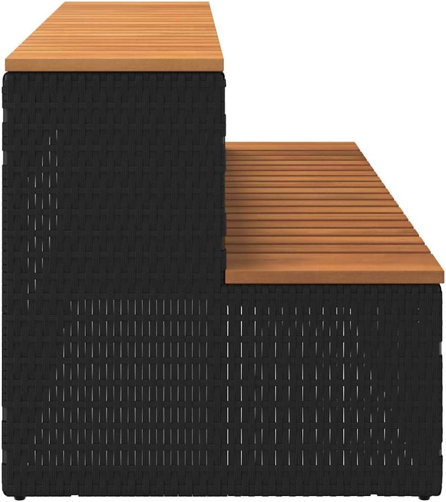 vidaXL Whirlpooltreppe Schwarz 100x50x50,5cm Poly Rattan Akazie Massiv, Whirlpool-Stufe, 2-Stufen-Le