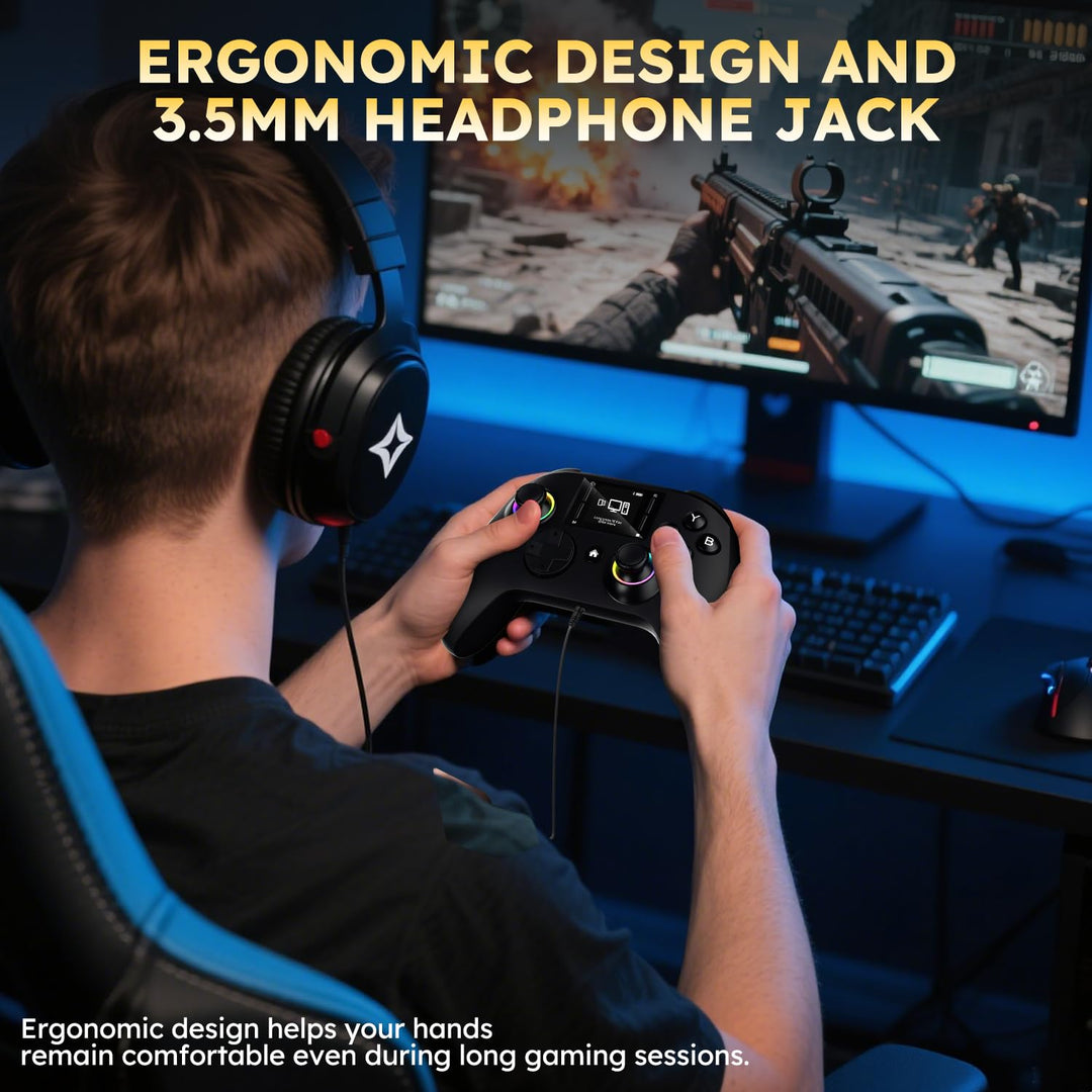 Interactive Screen Wireless Gaming Controller, Compatible with PC/PS4/Switch/Android/iOS, 4 Programm