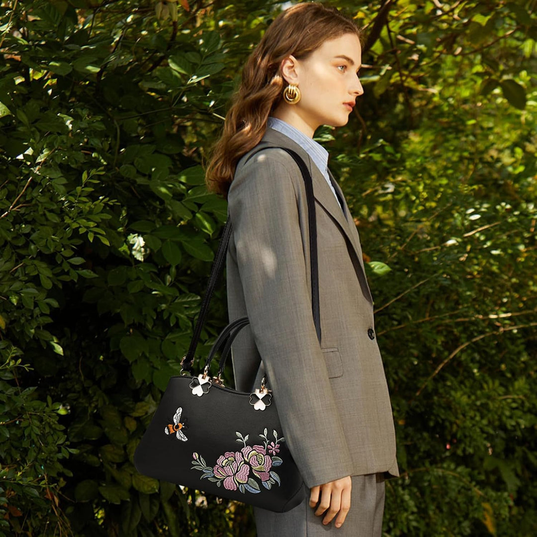NICOLE&amp;DORIS Handtaschen Damen Mode Schultertasche Geldbörse Retro Umhängetasche Frau Tote Stickerei
