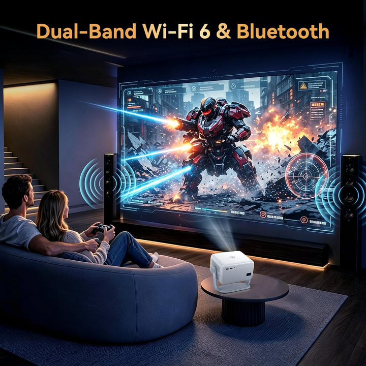 Beamer 4k 【Kompatibel mit Netflix/360° Drehbar】,Smart Beamer mit Autofokus/6D Trapezkorrektur,1080P