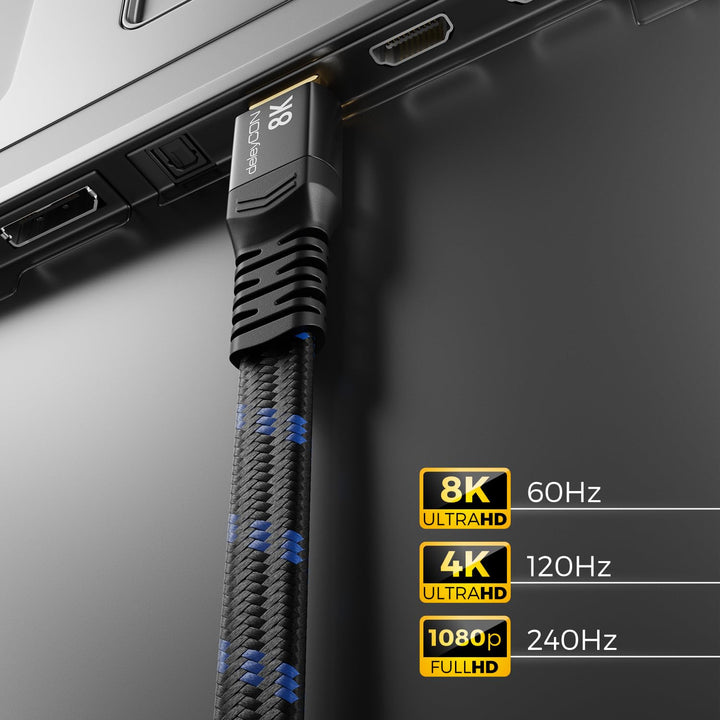 deleyCON 7,5m Flaches 8K HDMI 2.1 Kabel - für TV, Monitor, PS4, PS5, Xbox, Dolby Atmos Soundbar EARC