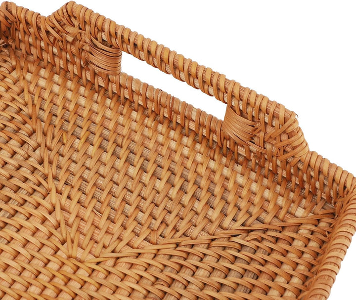 Rattan-Serviertablett, handgewebter Korb, rechteckiger Korb, Organizer, Weidentablett mit Griffen fü