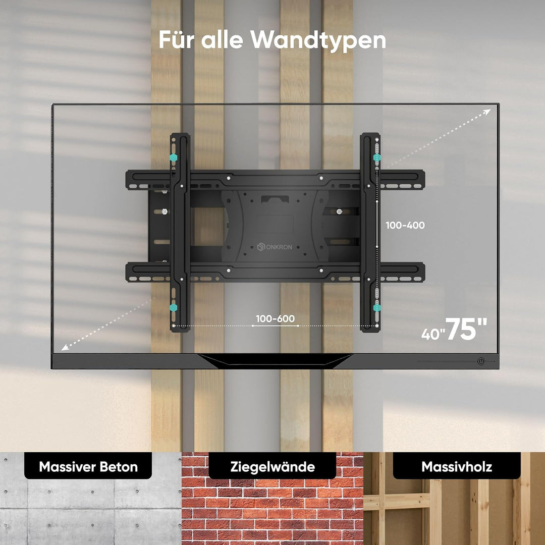 ONKRON TV Wandhalterung schwenkbar für 40-75 Zoll TV bis zu 68 kg - TV Wandhalterung ausziehbar &amp; ne